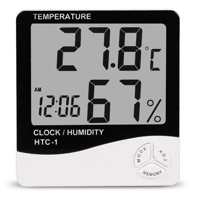 Термогигрометр бытовой HTC-1 термометр часы метеостанция будильник