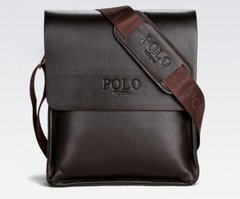 Качественная мужская сумка через плечо Polo Videng; поло. Темно-коричневая. 24x21x7