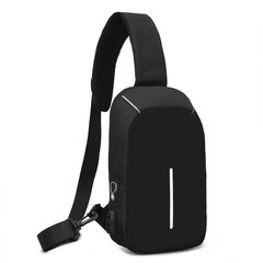 Однолямочный рюкзак; бананка антивор Bobby mini + USB порт и выход для наушников. Черный