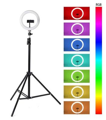 Кольорова кільцева лампа RGB LED MJ26 зі штативом 2 м кільце для селфі